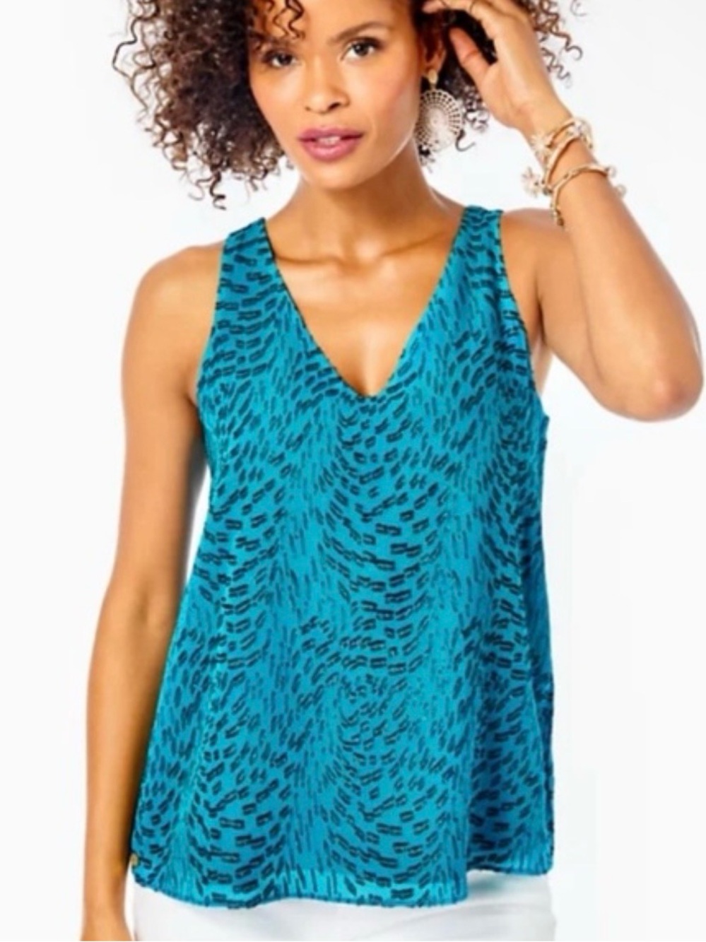 Lilly Pulitzer Teal Printed V-Neck Swim Coverup